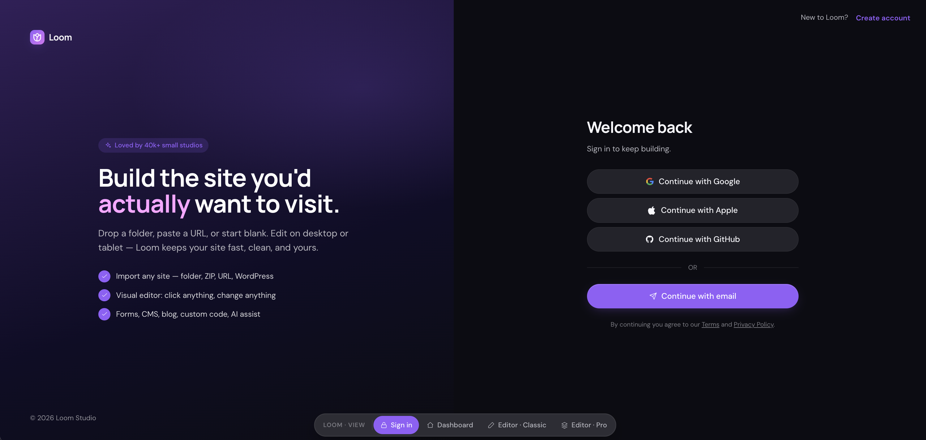 Website Builder — Login Screen