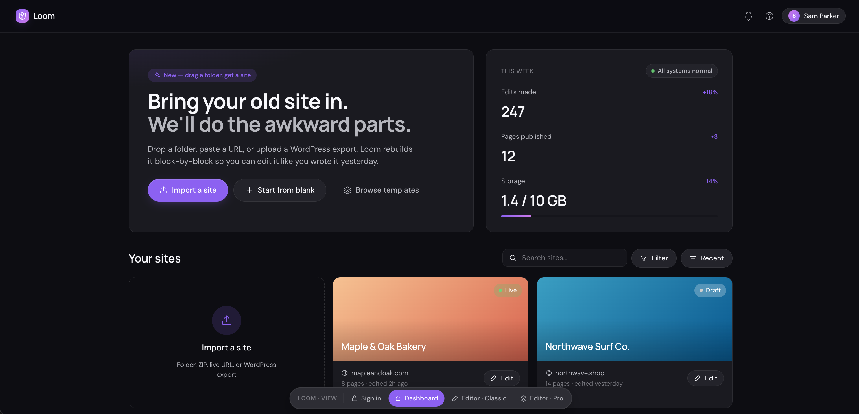 Website Builder — Projects Dashboard